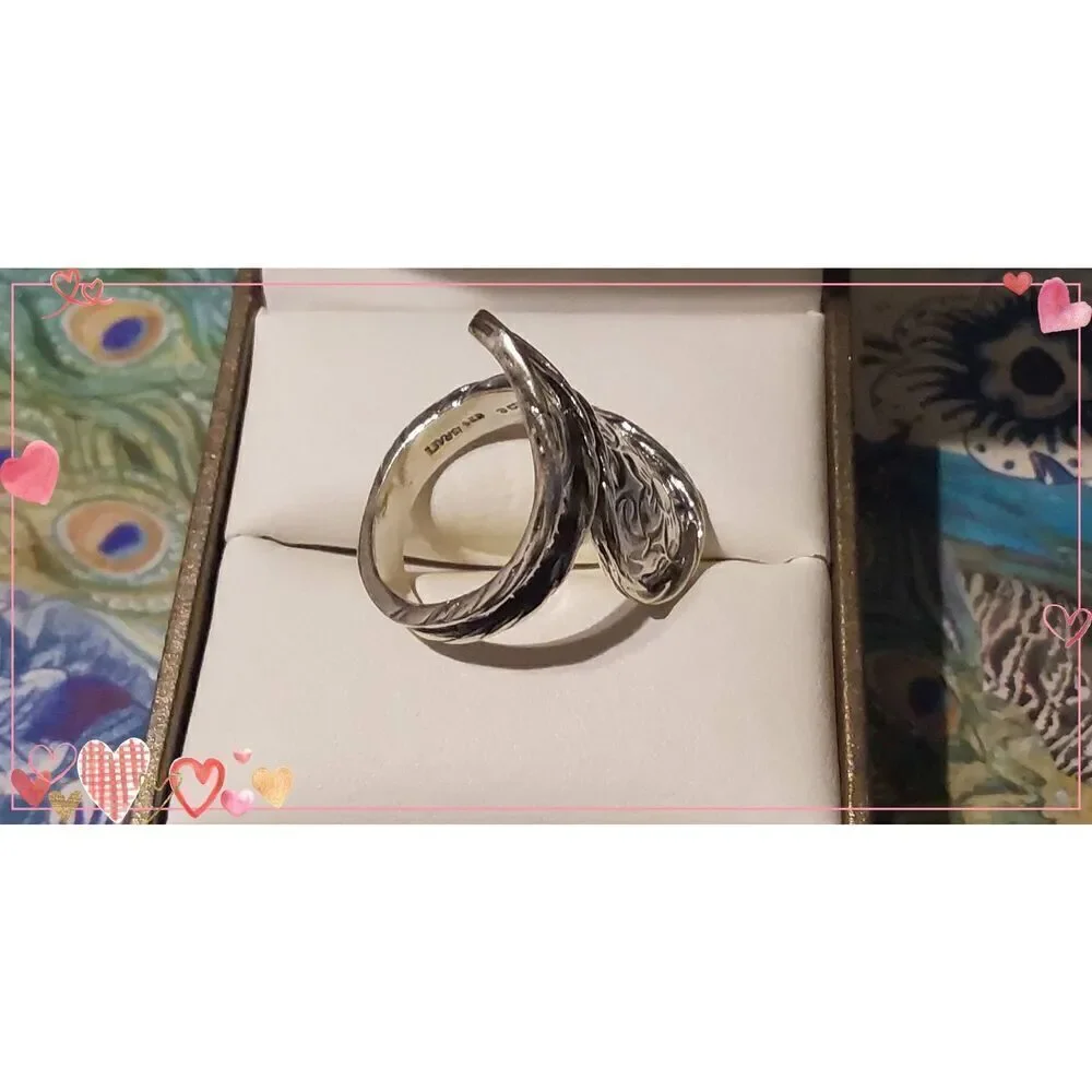 New~Handcrafted Floral Design Bypass Spiral Ring Sz 8~Israel 925 Sterling Silver